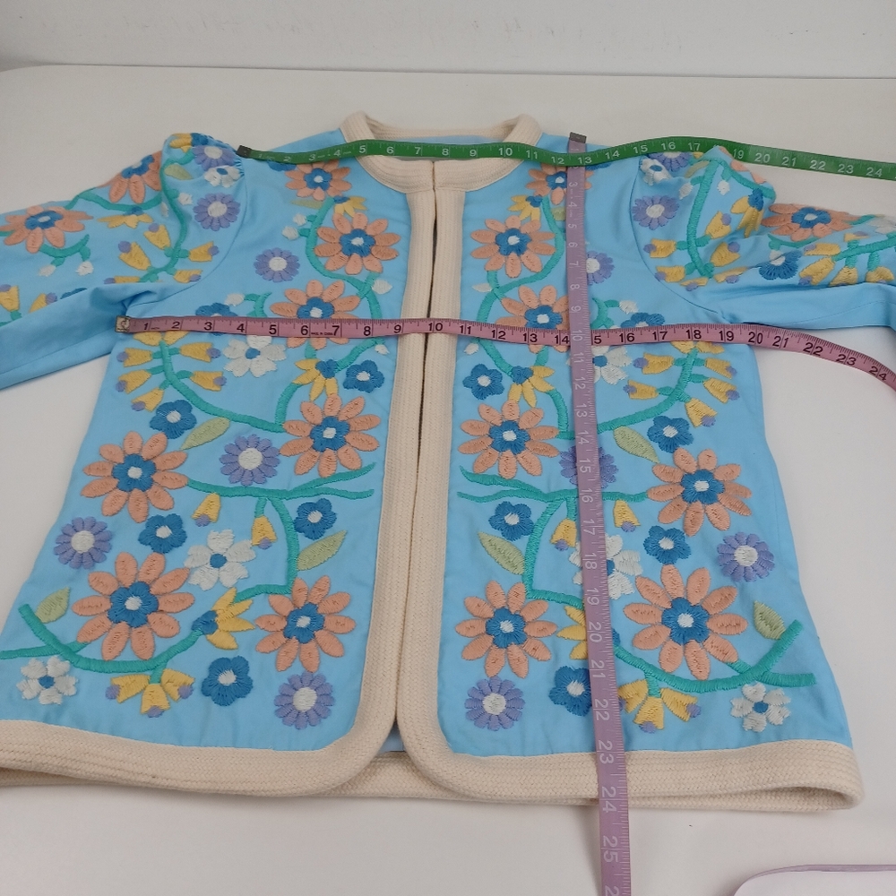 Antik Batik Baltazar Jacket Size M 40 Women Boho Preppy Floral Embroider Cotton - Picture 12 of 16